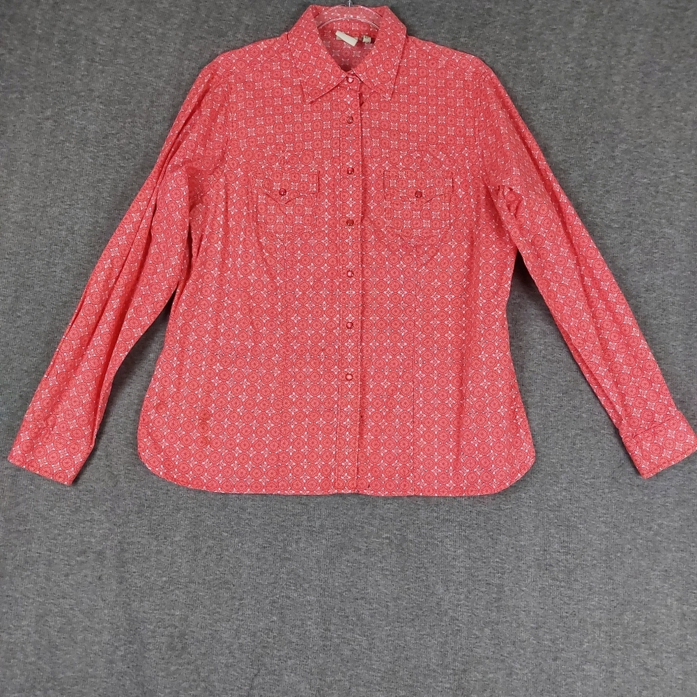 ROCKIES WOMENS PINK FLORAL PRINT LONG SLEEVE PEARL SNAP COUNTRY WESTERN SHIRT XL